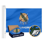 Load image into Gallery viewer, G128 Combo Pack: American USA Flag ToughWeave Series 3x5 Ft Single Sided &amp; Oklahoma OK State Flag Double Sided 3x5 Ft Double ToughWeave Series  Both Embroidered Polyester, Brass Grommets