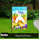 Load image into Gallery viewer, Combo Pack: Garden Flag Stand Black 36x16 Inch &amp; Garden Flag Happy Easter Carrots Colorful Eggs with Bunny in Basket 12x18 Inch