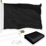 Load image into Gallery viewer, G128 Combo Pack: 5 Ft Tangle Free Aluminum Spinning Flagpole (White) &amp; Solid Black Color Flag 2x3 Ft, LiteWeave Pro Series Printed 150D Polyester  Pole with Flag Included