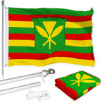 Load image into Gallery viewer, G128 Combo Pack: 6 Ft Tangle Free Aluminum Spinning Flagpole (Silver) &amp; Hawaii Kanaka Maoli Flag 3x5 Ft, LiteWeave Pro Series Printed 150D Polyester  Pole with Flag Included
