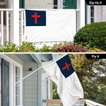 Load image into Gallery viewer, G128 Combo Pack: 6 Ft Tangle Free Aluminum Spinning Flagpole (White) &amp; Christian Flag 3x5 Ft, LiteWeave Pro Series Printed 150D Polyester, 4 Corner Brass Grommets  Pole with Flag Included