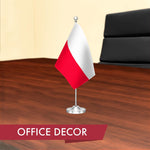 Load image into Gallery viewer, G128 Poland Polish Deluxe Desk Flag Set  8.5x5.5 In  Printed 300D Polyester, with Silver Dome and Base, 15 Metal Pole, Decorations For Office, Home and Festival Events Celebration