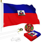 Load image into Gallery viewer, G128 Combo Pack: 5 Ft Tangle Free Spinning Flagpole (White) &amp; Haiti Flag 2.5x4 Ft Embroidered 220GSM Spun Polyester, Brass Grommets (Flag Included) Aluminum Flag Pole