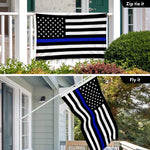 Load image into Gallery viewer, G128 Combo Pack: 6 Ft Tangle Free Aluminum Spinning Flagpole (White) &amp; Thin Blue Line Flag 3x5 Ft, LiteWeave Pro Series Printed 150D Polyester, 4 Corner Brass Grommets  Pole with Flag Included