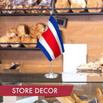 Load image into Gallery viewer, G128 Costa Rica Costa Rican Deluxe Desk Flag Set  8.5x5.5 In  Printed 300D Polyester, with Silver Dome and Base, 15 Metal Pole, Decorations For Office, Home and Festival Events Celebration