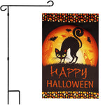 Load image into Gallery viewer, G128 Combo Pack: Garden Flag Stand Black 36 in x 16 in &amp; Garden Flag Halloween Decoration Black Cat and Ghosts 12x18 DoubleSided Blockout Fabric