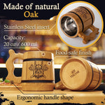 Load image into Gallery viewer, Viking Beer Mug Tankard Norse Cup for Men Stainless Steel Mug 20 oz Oak Wood