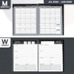 Load image into Gallery viewer, Aesthetic Planner Academic Year July 2024 June 2025 8.5 x11 with Weekly and Monthly Calendar pages Daily Planner for Office Teacher Student Work (Black)
