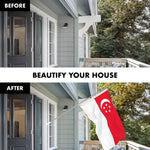 Load image into Gallery viewer, G128 Combo Pack: 6 Ft Tangle Free Aluminum Spinning Flagpole (Silver) &amp; Singapore Singaporean Flag 3x5 Ft, LiteWeave Pro Series Printed 150D Polyester  Pole with Flag Included