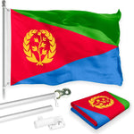Load image into Gallery viewer, Flag Pole 6FT Silver Tangle Free &amp; Eritrea Eritrean Flag 3x5 Ft Combo Printed 150D Polyester By G128