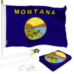 Load image into Gallery viewer, G128 Combo Pack: 6 Ft Tangle Free Spinning Flagpole (White) &amp; Montana Flag 3x5 Ft Printed 150D Polyester, Brass Grommets (Flag Included) Aluminum Flag Pole