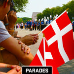 Load image into Gallery viewer, G128 50 Pack Handheld Denmark Danish Stick Flags  12x18 In  Printed 150D Polyester, Country Flag, Solid Wooden Stick, Spear Gold Tip