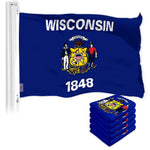 Load image into Gallery viewer, G128 5 Pack: Wisconsin WI State Flag  3x5 Ft  LiteWeave Pro Series Printed 150D Polyester  Indoor/Outdoor, Vibrant Colors, Brass Grommets, Thicker and More Durable Than 100D 75D Polyester