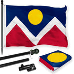 Load image into Gallery viewer, G128 Combo Pack: 6 Feet Tangle Free Spinning Flagpole (Black) Denver City Flag 3x5 ft Printed 150D Brass Grommets (Flag Included) Aluminum Flag Pole