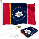 Load image into Gallery viewer, G128 Combo Pack: 6 Feet Tangle Free Spinning Flagpole (White) Mississippi MS State Flag 3x5 ft Printed 150D Brass Grommets (Flag Included) Aluminum Flag Pole