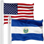 Load image into Gallery viewer, G128 Combo Pack: American USA Flag 3x5 Ft &amp; El Salvador Flag 3x5 Ft, Both Printed 150D Polyester, Indoor/Outdoor, Brass Grommets