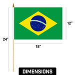 Load image into Gallery viewer, G128 50 Pack Handheld Brazil Brazilian Stick Flags  12x18 In  Printed 150D Polyester, Country Flag, Solid Wooden Stick, Spear Gold Tip