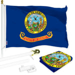 Load image into Gallery viewer, G128 Combo Pack: 6 Ft Tangle Free Aluminum Spinning Flagpole (White) &amp; Idaho ID State Flag 3x5 Ft, LiteWeave Pro Series Printed 300D Polyester  Pole with Flag Included