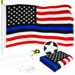 Load image into Gallery viewer, G128  6 Feet Tangle Free Spinning Flagpole (White) Blue Lives Matter Flag Brass Grommets Embroidered 3x5 ft (Flag Included) Aluminum Flag Pole
