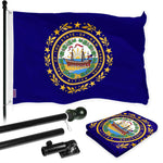 Load image into Gallery viewer, G128 Combo Pack: 6 Ft Tangle Free Spinning Flagpole (Black) &amp; New Hampshire Flag 3x5 Ft Printed 150D Polyester, Brass Grommets (Flag Included) Aluminum Flag Pole
