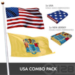 Load image into Gallery viewer, G128 Combo Pack: USA American Flag 3x5 Ft Embroidered Stars &amp; New Jersey State Flag 3x5 Ft Embroidered Double Sided 3ply