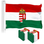 Load image into Gallery viewer, G128 10 Pack: Hungary Hungarian Coat of Arms Flag  3x5 Ft  LiteWeave Pro Series Printed 300D Polyester  Country Flag, Vibrant Colors, Brass Grommets