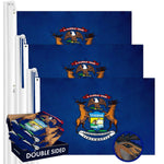 Load image into Gallery viewer, Michigan MI State Flag 3x5 Ft 3Pack Doublesided Embroidered Polyester By G128