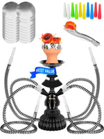Load image into Gallery viewer, Black Portable Hookah set with everything Hookah Set 4 Hose Hookah LilOne
