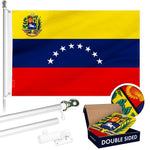 Load image into Gallery viewer, G128 Combo Pack: 6 Ft Tangle Free Aluminum Spinning Flagpole (Silver) &amp; Venezuela Venezuelan Flag 3x5 Ft, Double ToughWeave Series Double Sided Embroidered 210D Polyester  Pole with Flag Included