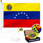Load image into Gallery viewer, G128 Combo Pack: 6 Ft Tangle Free Aluminum Spinning Flagpole (White) &amp; Venezuela 7 Stars Venezuelan Flag 3x5 Ft, ToughWeave Series Double Sided Embroidered 210D Polyester  Pole with Flag Included