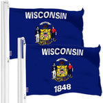 Load image into Gallery viewer, G128 2 Pack: Wisconsin WI State Flag  3x5 Ft  LiteWeave Pro Series Printed 300D Polyester  Indoor/Outdoor, Vibrant Colors, Brass Grommets, Thicker and More Durable Than 100D 75D Polyester
