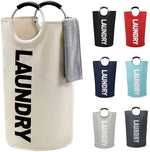 Load image into Gallery viewer, 82L Large Laundry Basket Beige Collapsible Hamper with Handles Double Layer Waterproof Fabric Dirty Clothes Basket Foldable Freestanding Bin Laundry Hamper for Dorm Bathroom &amp; Bedroom