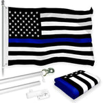 Load image into Gallery viewer, G128 Combo Pack: 6 Feet Tangle Free Spinning Flagpole (Silver) Thin Blue Line Flag 3x5 ft Printed 150D Brass Grommets (Flag Included) Aluminum Flag Pole
