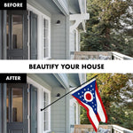 Load image into Gallery viewer, G128 Combo Pack: 5 Ft Tangle Free Aluminum Spinning Flagpole (Black) &amp; Ohio OH State Flag 2.5x4 Ft, StormFlyer Series Embroidered 220GSM Spun Polyester  Pole with Flag Included