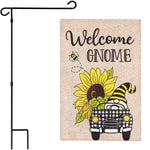 Load image into Gallery viewer, Combo Pack Garden Flag Stand Black 36x16 in and Garden Flag 12x18 in Gnome