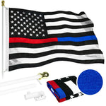 Load image into Gallery viewer, G128  6 Feet Tangle Free Spinning Flagpole (White) Thin Blue&amp;Red Line Flag Brass Grommets Spun Polyester 3x5 ft (Flag Included) Aluminum Flag Pole