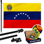 Load image into Gallery viewer, G128 Combo Pack: 6 Ft Tangle Free Aluminum Spinning Flagpole (Black) &amp; Venezuela Venezuelan Flag 3x5 Ft, Double ToughWeave Series Double Sided Embroidered 210D Polyester  Pole with Flag Included
