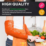 Load image into Gallery viewer, Disposable Sleeve Protectors for Arms 18 Inch Long Pack of 100 Orange Disposable Arm Sleeve Protectors with Elastic Ends 1 mil Thick and Waterproof Polyethylene Disposable Sleeves to Cover Arms
