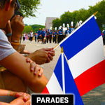 Load image into Gallery viewer, G128 30 Pack Handheld France French Stick Flags  12x18 In  Printed 150D Polyester, Country Flag, Solid Wooden Stick, Spear Gold Tip