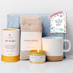 Load image into Gallery viewer, Thank You Gift Box for Women Cozy Appreciation Set with Socks Mug Organic Lemon