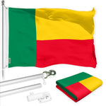 Load image into Gallery viewer, G128 Combo Pack: 6 Ft Tangle Free Aluminum Spinning Flagpole (Silver) &amp; Benin Beninese Flag 3x5 Ft, LiteWeave Pro Series Printed 150D Polyester  Pole with Flag Included