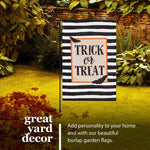 Load image into Gallery viewer, G128 Combo Pack: Garden Flag Stand Black 36 in x 16 in &amp; Garden Flag Halloween Decoration Trick or Treat Bats and Black and White Stripes 12x18 DoubleSided Burlap Fabric