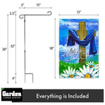 Load image into Gallery viewer, G128 Combo Pack: Garden Flag Stand Black 36x16 Inch &amp; Garden Flag Let Us Rejoice Easter Cross 12x18 Inch