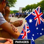 Load image into Gallery viewer, G128 30 Pack Handheld Australia Australian Stick Flags  12x18 In  Printed 150D Polyester, Country Flag, Solid Wooden Stick, Spear Gold Tip