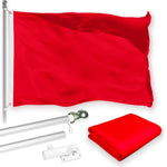 Load image into Gallery viewer, G128 Combo Pack: 5 Ft Tangle Free Aluminum Spinning Flagpole (Silver) &amp; Solid Red Color Flag 2.5x4 Ft, LiteWeave Pro Series Printed 150D Polyester  Pole with Flag Included