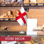 Load image into Gallery viewer, G128 England English Deluxe Desk Flag Set  8.5x5.5 In  Printed 300D Polyester, with Silver Dome and Base, 15 Metal Pole, Decorations For Office, Home and Festival Events Celebration