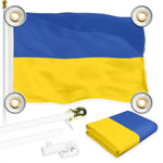 Load image into Gallery viewer, G128 Combo Pack: 6 Ft Tangle Free Aluminum Spinning Flagpole (White) &amp; Ukraine Ukrainian Flag 3x5 Ft, LiteWeave Pro Series Printed 150D Polyester, 4 Corner Brass Grommets  Pole with Flag Included