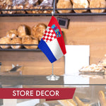 Load image into Gallery viewer, G128 Croatia Croatian Deluxe Desk Flag Set  8.5x5.5 In  Printed 300D Polyester, with Silver Dome and Base, 15 Metal Pole, Decorations For Office, Home and Festival Events Celebration