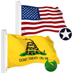Load image into Gallery viewer, G128 Combo Pack: USA American Flag &amp; Gadsden Don't Tread on Me Flag 4x6 Ft Embroidered Spun Polyester, Indoor/Outdoor, Brass Grommets