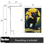 Load image into Gallery viewer, G128 Combo Pack: Garden Flag Stand Black 36x16 Inch &amp; Garden Flag Happy Halloween Black Cat Moon 12x18 Inch